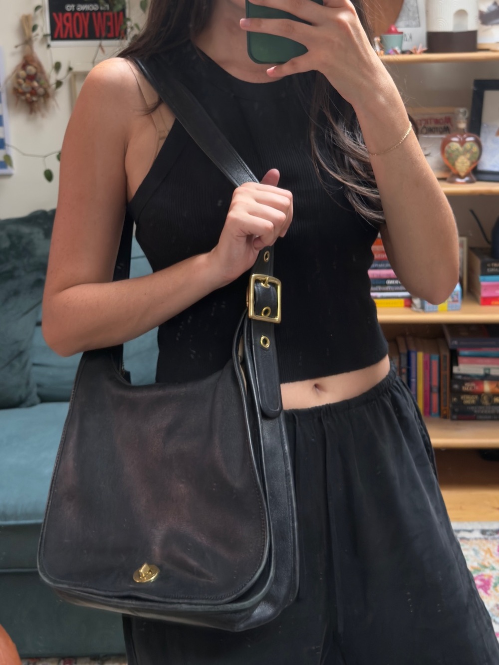 Vintage Coach 9718 Black Legacy Crescent Bag with Twist-Lock Closure